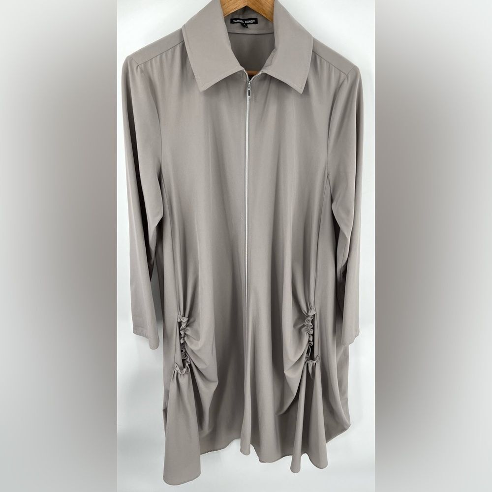 Samuel Dong women’s long full zip bubble jacket w pockets Greige Lagenlook Sz S